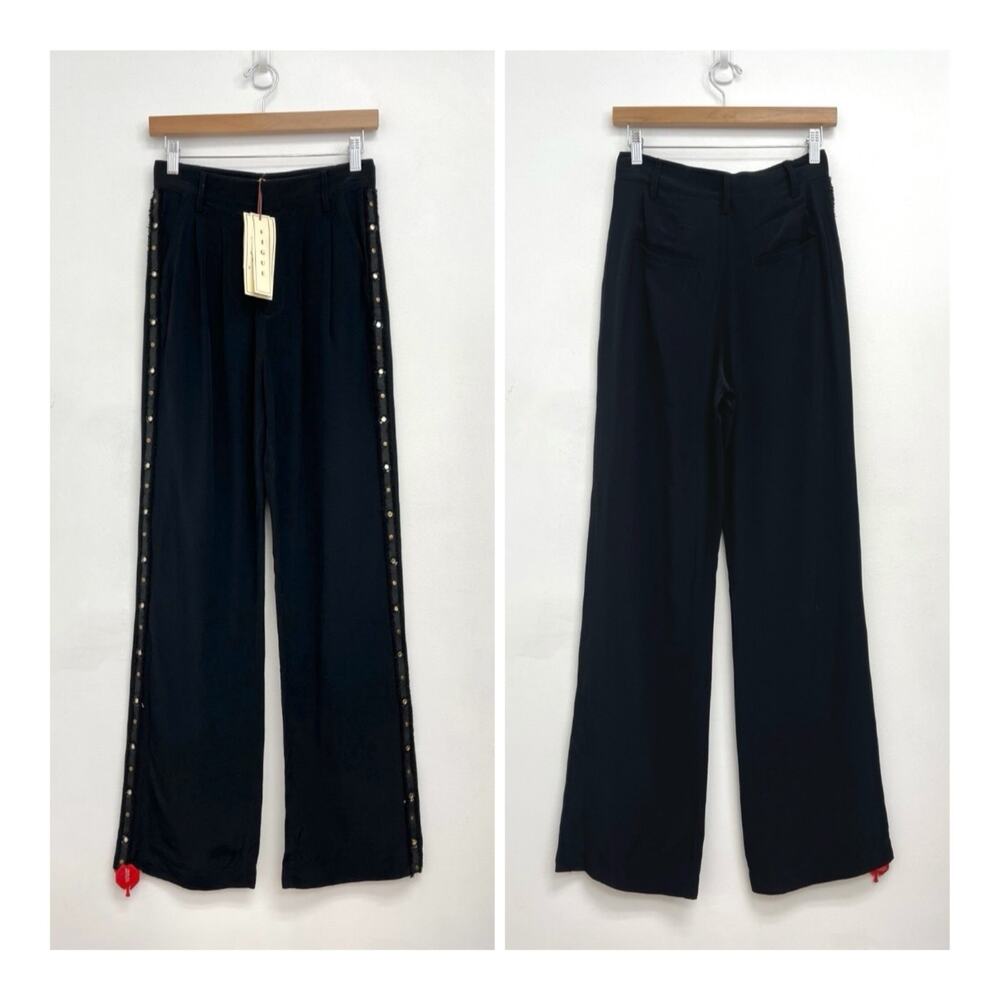 NWT Figue Hadley Embellished Beaded Pleated Drapey Straight Leg Trousers Size 2 - Picture 15 of 15